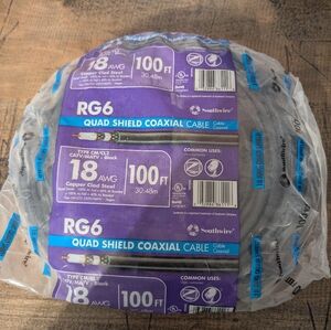100FT Black RG6 Quad Shield Coaxial Cable